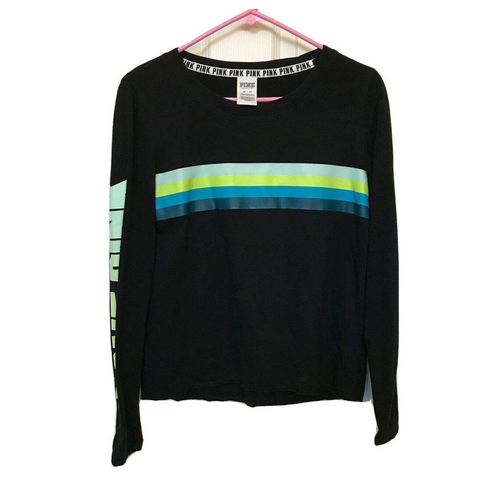 Victoria’s Secret Love Pink on Long Sleeve Black Light Sweatshirt Shirt Size XS